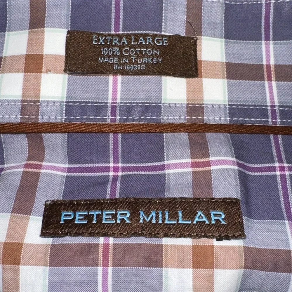Peter Millar 100% Cotton Button Down Dress Shirt Plaid‎ Size XL